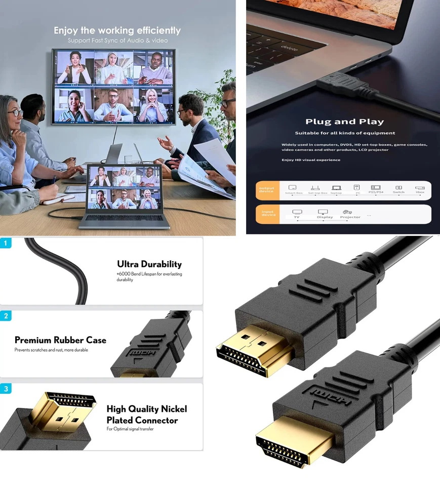 COMSYS Cavo HDMI 4K Full Ultra HD TV 3D SAT Alta Velocità Ethernet 0.5m 1m 1.5m 3m 5m 10m