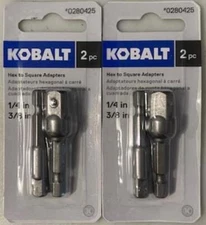 Kobalt 0280425 2 Piece 1/4 - 3/8 Hex To Square Socket Adapters 2 Packs