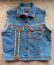 Ladie's Vintage Gitano  Denim Country Styled  Embellished  Vest Size Large