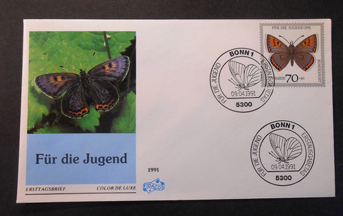 DEUTSCHLAND ,GERMANY , BUND 1991 Pro Jugend Schmetterlinge 70+30pf Umschlag FDC