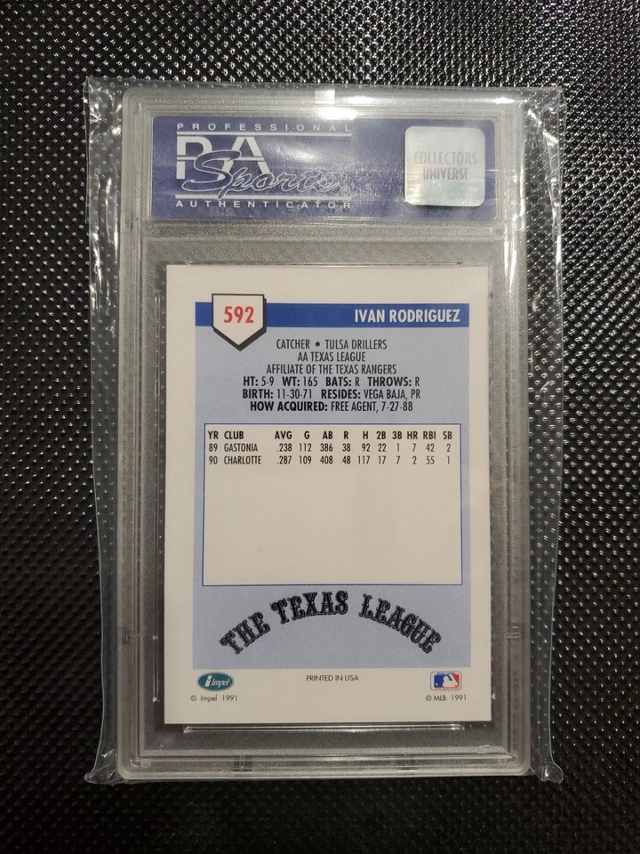 1991 IMPEL IVAN RODRIGUEZ #592 AA PRE-ROOKIE  PSA 10 GEM-MT HOF Pop 54 - Image 2 of 2