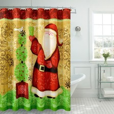 Season's Greetings Christmas Holiday Fabric Shower Curtain Christmas Santa