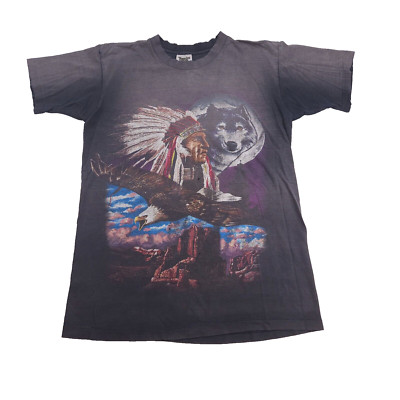 Vintage 1997 Laconia Biker Rally Shirt Medium Eagle Indian Wolf NH Gypsy Tour