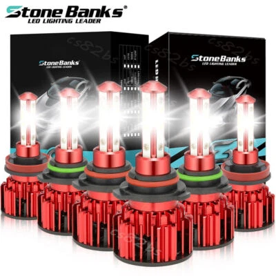 STONEBANKS 6PCS 4-Sides Combo 9005+9006+H11 LED Headlight Fog Light Kit High Low Beam Bulbs