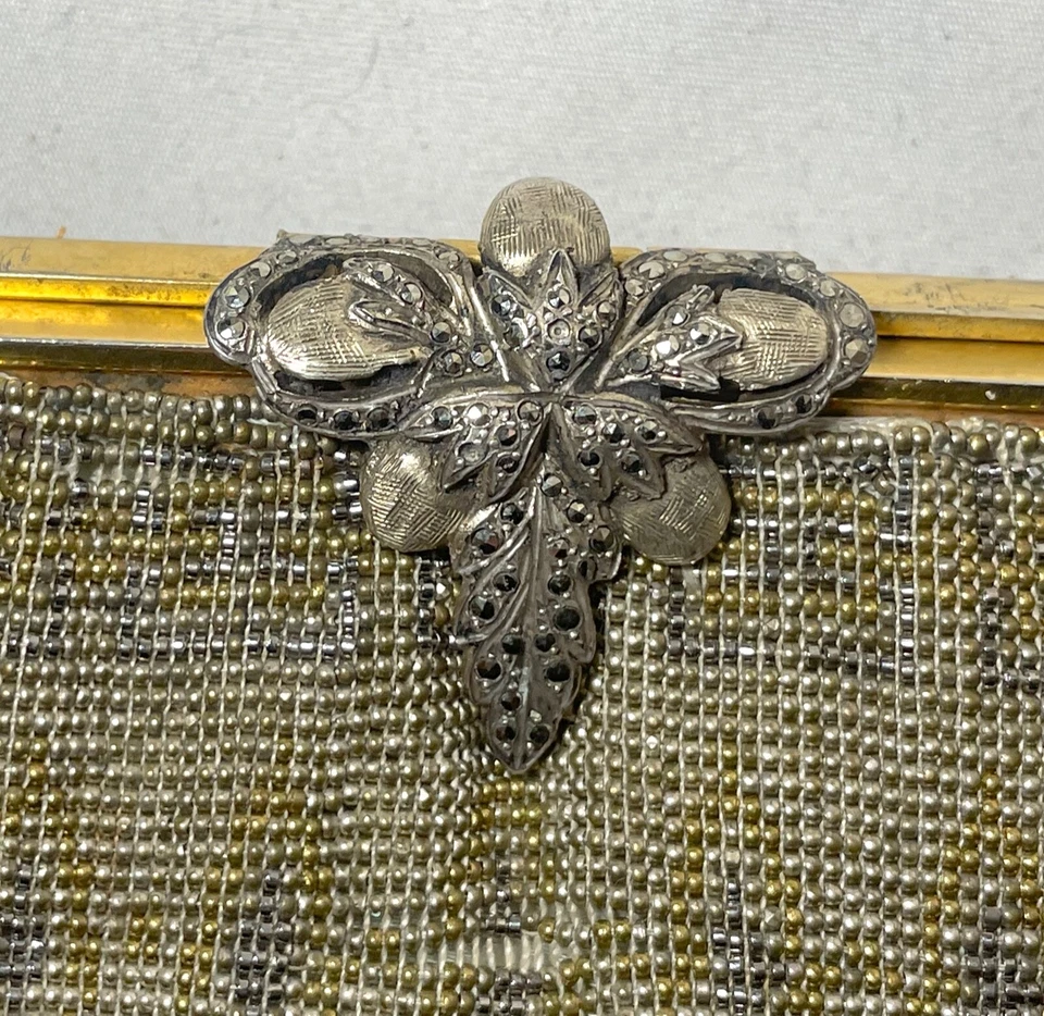 Bolsa de mão antiga feita à mão micro metal com miçangas joias mosaico latão bolsa clutch - Imagem 3 de 4