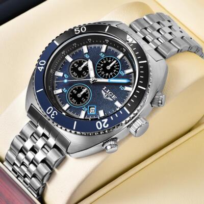 Hochwertige Herren Armbanduhr Quarz Analog Chronograph Wasserdicht Uhr BLAU