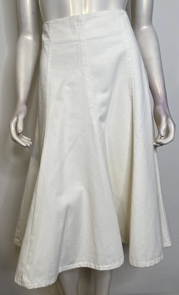 Saia alargada trompete sarja algodão branco Ralph Lauren 10 NOVO D cinto anel novo sem etiquetas - Imagem 2 de 4