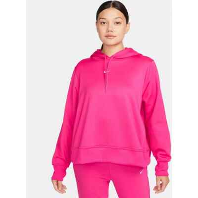 Nike One Women's Plus Size 1X Therma-FIT Stretch Pullover Hoodie  Fireberry/White