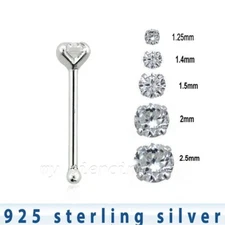 5pcs. 22G Prong Set CZ Nose Bone .925 Sterling Silver Nose Stud Ring