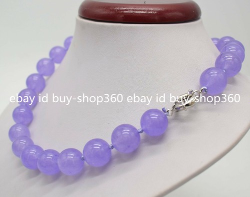 Huge 14mm Natural Lavender Jade Jadeite Gemstone Beads Necklace 18'' AAA - Picture 10 of 12