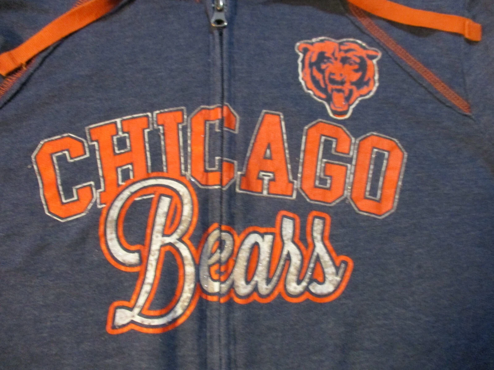 VETEMENTS FELPA CON CAPPUCCIO CHICAGO BEARS GLITTER EFFETTO INVECCHIATO FULL ZIP DONNA LG HOODIE