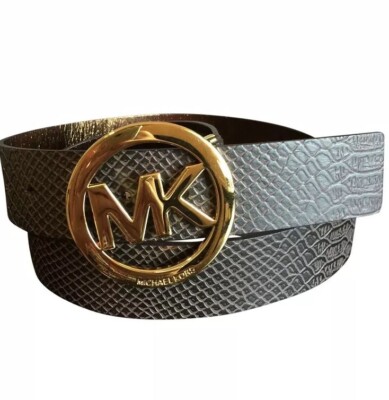 Michael Kors Brown Croc Reptile MK Logo Gold Tone Belt Sz Med. Or Large $45