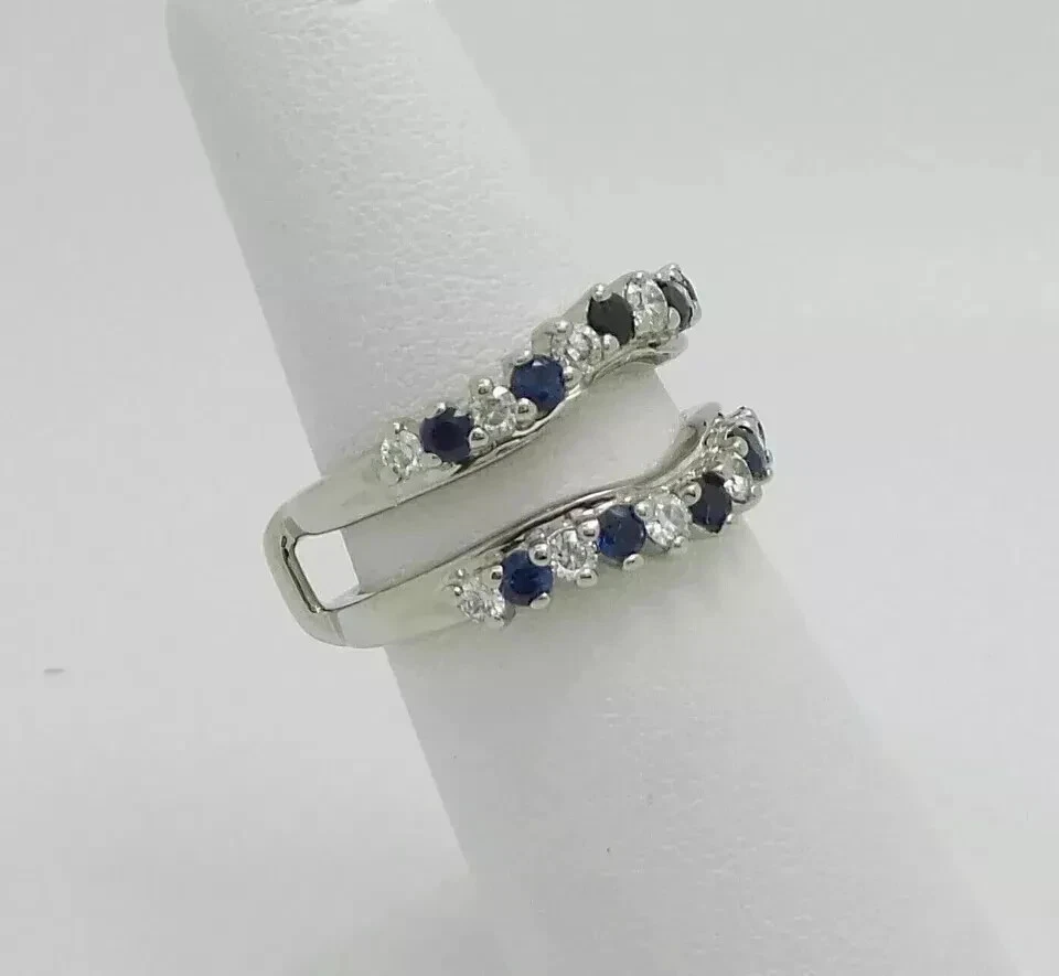 3.00Ct Round Lab-Created Sapphire 14K White Gold Plated Enhancer Guard Wrap Ring - Image 4 of 4