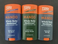 3x MANDO Whole Body Deodorant Smooth Solid ASSORTED SCENT 2.6 oz EACH - NEW