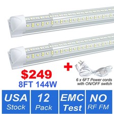12Pack 8Ft Linkable Led Light Fixture 144W T8 Integrated 8 Foot Shop Light No Rf