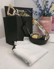 NWT Versace Jeans Couture Belt 95/38/L/XL White/Gold Genuine Leather Gold Buckle