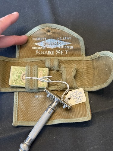 WWI Gillette Khaki Set US Army Military Safety Razor Kit Canvas Case 1917