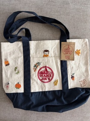 Embroidered Trader Joes Canvas Tote, Large. Perfect for the fall season!