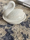 Vintage Westmoreland White Milk Glass Swan on Nest Covered Dish Basket Weave
