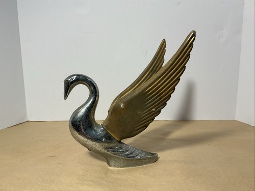 Vintage Brass And Chrome Classic Swan Hood Ornament