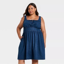 Women Plus Denim Midi A-Line Dress - Ava  Viv Medium Wash
