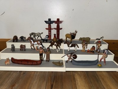 Native American Indian Wildlife Mixed Brands Lot of 27 Figure Toys Canoes Totem