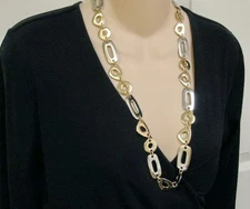 Kenneth Jay Lane KJL Two-Tone Gold & Silver Polished Adjustable 25-30" Necklace