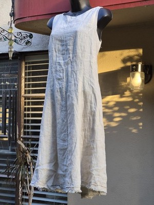 Cosmo Nude 100% Linen Bridal Boho Lagen A Line Women's Midi Dress XS 