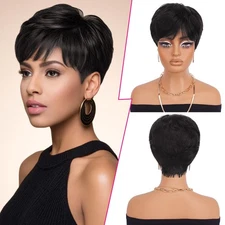 Pixie Cut Wigs Human Hair Short Wigs for Black Women Natural Straight Glueles...