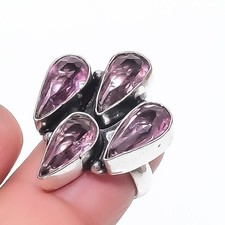 Pink Amethyst Pear Shape Gemstone Ring Handmade Beautiful Jewelry 5.75" FR 1907