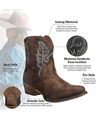 Roper Brown womens 10.5 Western Ankle Boots  Pointed Toe Zip Faux Leather 