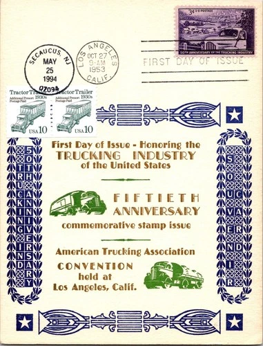 Dr Jim Stamps Maximum Card 50Th Anniversary Of Trucking Industry 3V Combo Fdc