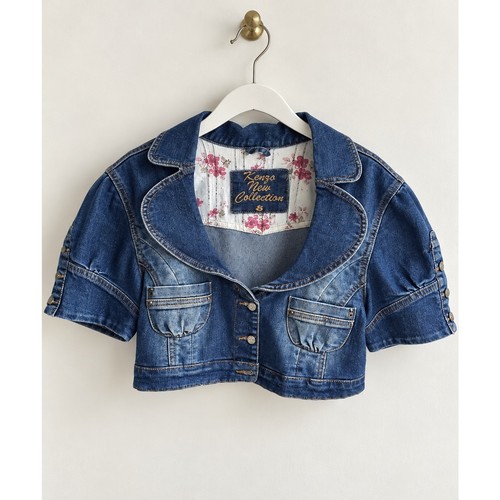 Kenzo, Vintage 90s Kenzo Denim Bolero Jean Jacket – Dark Wash Cropped Puff Sleeve