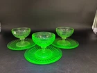 Set of 3 ~ Uranium Green Dessert Bowls and Saucers ~ 3 1/4" Tall ~ Hazel Atlas