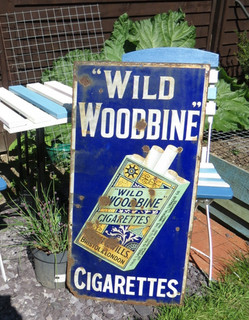 Wild Woodbine 1930s Vintage enamel sign 18" x 36" un cleaned to leave original