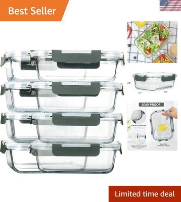 Space-Saving 8-Pack Glass Meal Prep Containers - Safe for Microwave & Oven