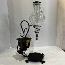 Vintage Iron hanging Wine Aerator Decanter Etched Glass with chiller/lamp1960's