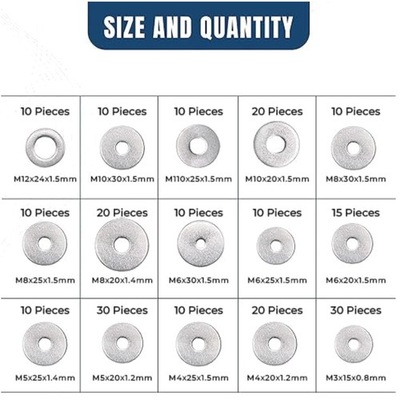 #ad Stainless Steel Washers Assortment Kit 225 Pcs $41.39