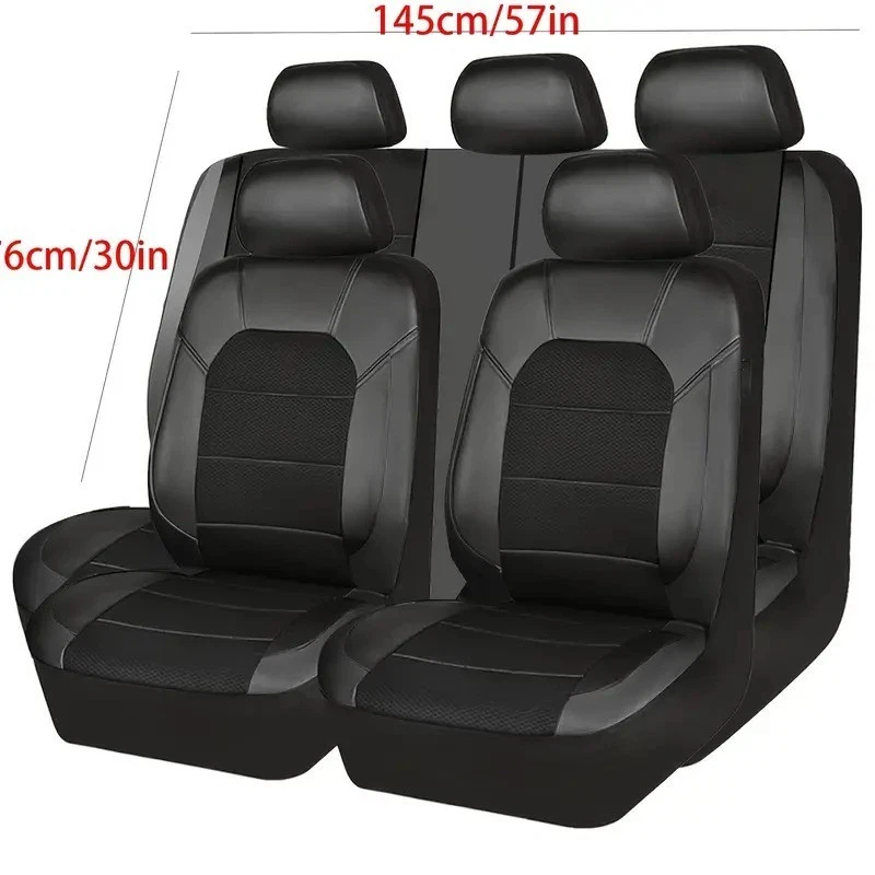 For all Buick car seat covers 9 pcs front rear black faux leather fast install - Image 3 of 4