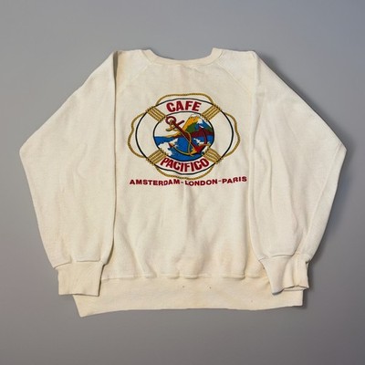 Vintage 1970s Cafe Pacifico London Crewneck Sweatshirt Cream White XL