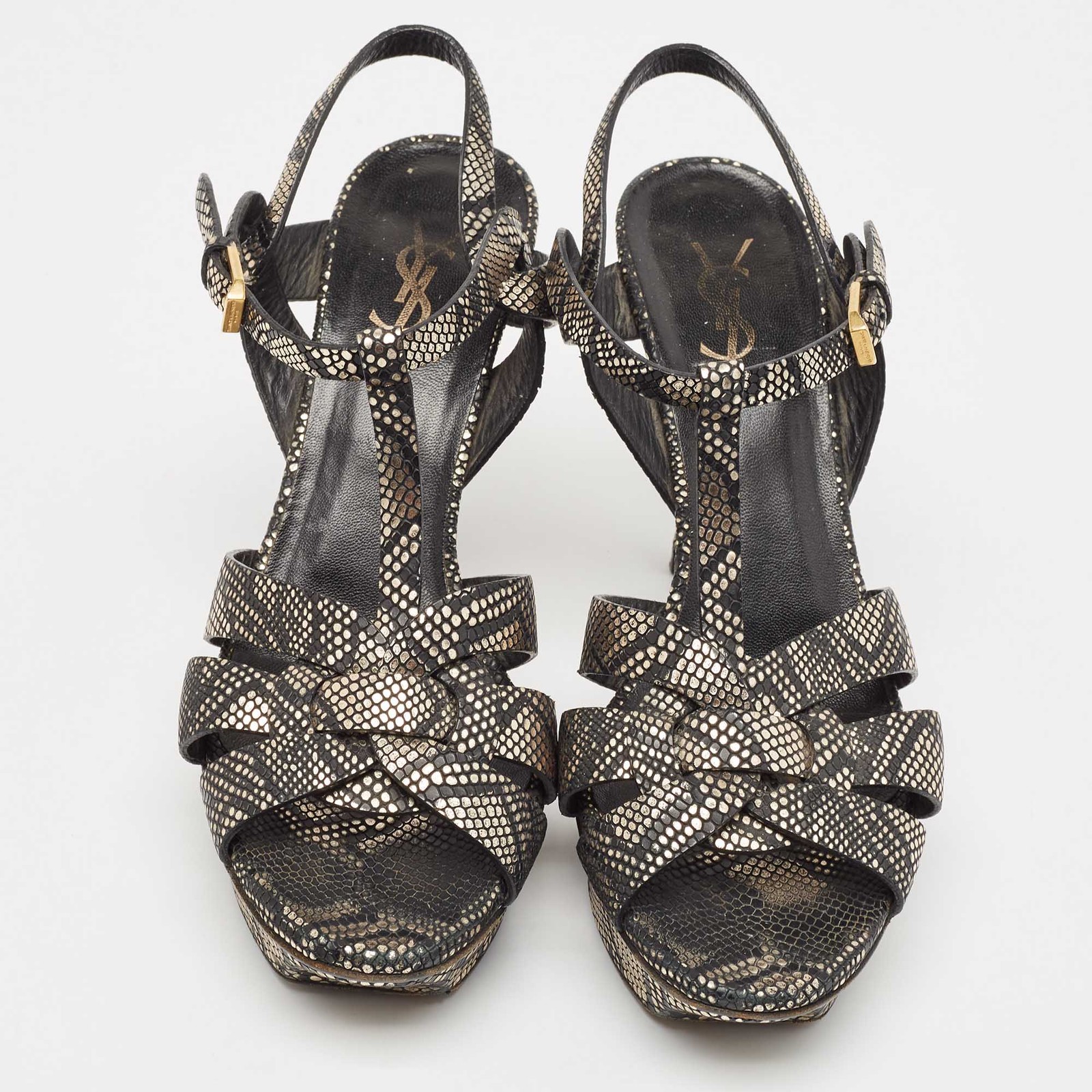 Sandali omaggio Saint Laurent in pelle testurizzata nero oro taglia 39 5