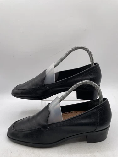 ECCO Easy Loafer Women's Sz 8M Black Leather Slip On Square Toe Block Heel Flats