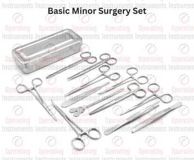 Set of 13 Pcs Basic Minor Surgery Kit W/ Steel Box Surgical Instruments
