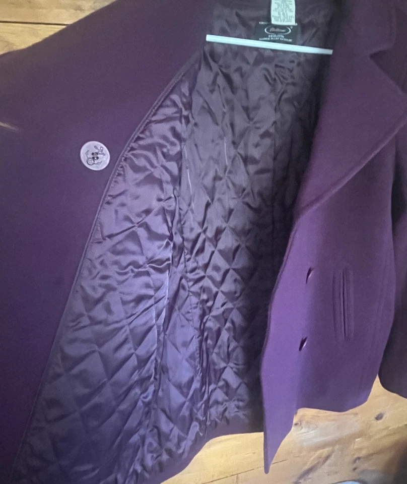 LL Bean Womens 10R PEA Coat Purple  Wool Double Breasted Jacket Quilted Bellandi - Image 4 of 4