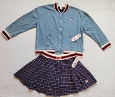 Hello Kitty youth Girls 2 piece outfit denim jacket skirt 2XL undershorts blue