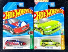 '90 Honda Civic EF Neon Green, VTEC Custom Civic Red 2025 Hot Wheels Lot of 2