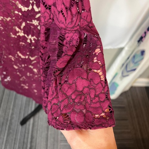 Danny and Nicole wine/nude lace fit n’ flare bell sleeve dress. Size 12P - Picture 8 of 11