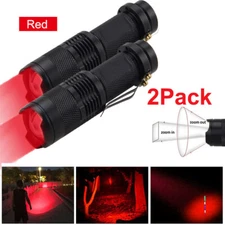 2PCS Red Light LED Flashlight Zoomable 3Modes Torch Astronomy Night Vision Lamp