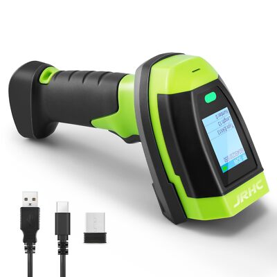 Wireless Barcode Scanner 1D CCD with Display Screen Rechargeable Green
