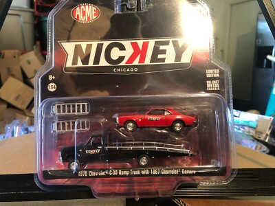 1/64 ACME NICKEY CHICAGO 1967 CHEVROLET C30 RAMP TRUCK BLACK & 1967 CAMARO RED